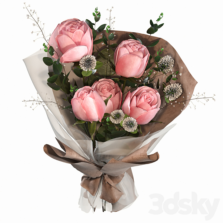 bouquet with roses 3DS Max Model - thumbnail 1