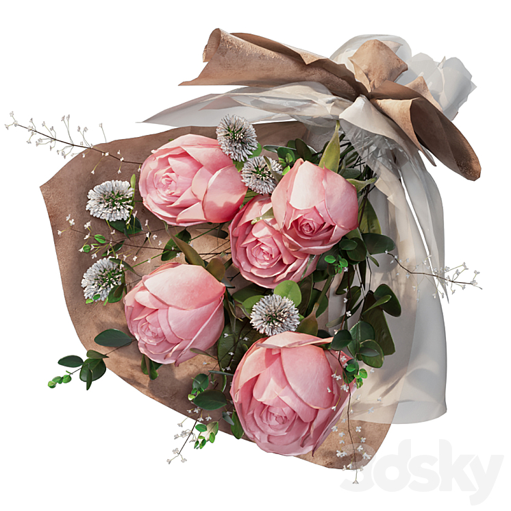 bouquet with roses 3DS Max Model - thumbnail 2