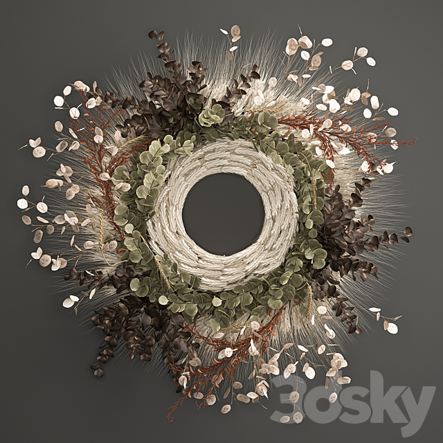 Bouquet wreath wall decor made of wheat. dried flower. Lunnik. 220. 3DSMax File - thumbnail 1