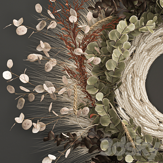 Bouquet wreath wall decor made of wheat. dried flower. Lunnik. 220. 3DSMax File - thumbnail 2