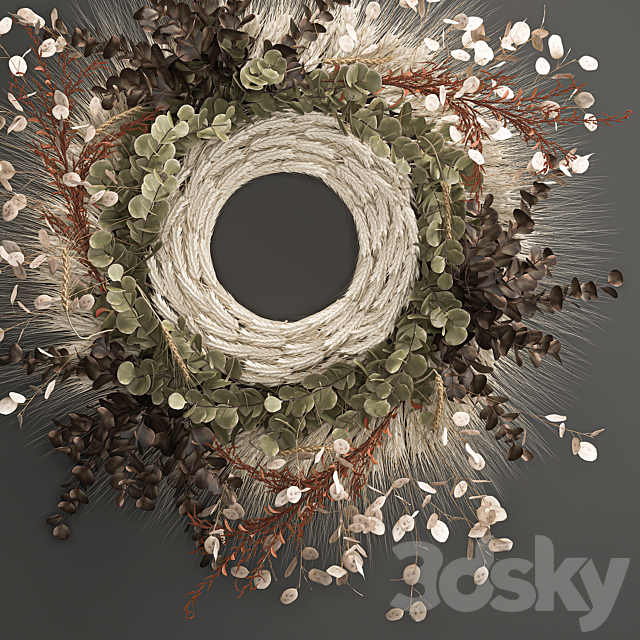 Bouquet wreath wall decor made of wheat. dried flower. Lunnik. 220. 3DSMax File - thumbnail 3