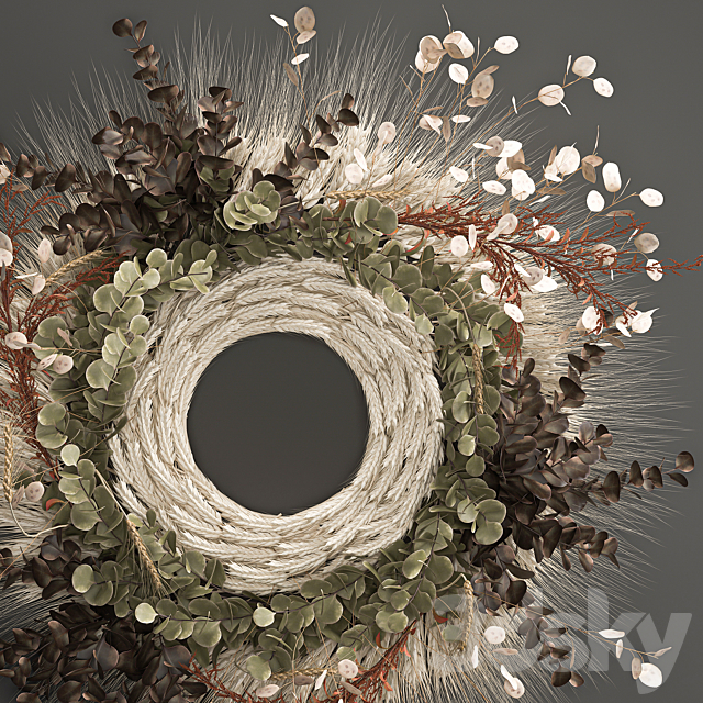 Bouquet wreath wall decor made of wheat. dried flower. Lunnik. 220. 3DSMax File - thumbnail 4