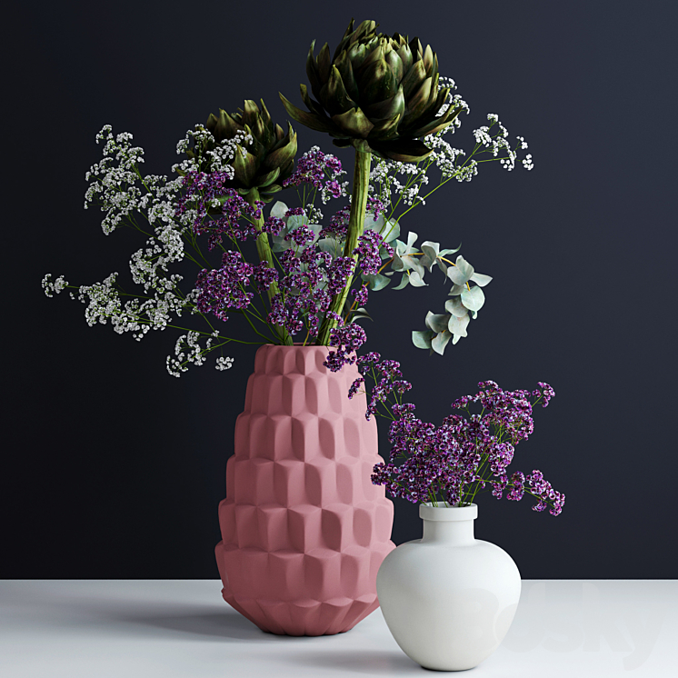 Bouquets in pink and white vases 3DS Max - thumbnail 1