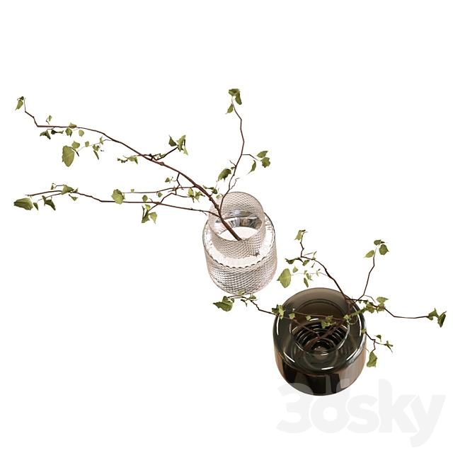 Bouquets of branches in Ikea vases 3ds Max - thumbnail 3