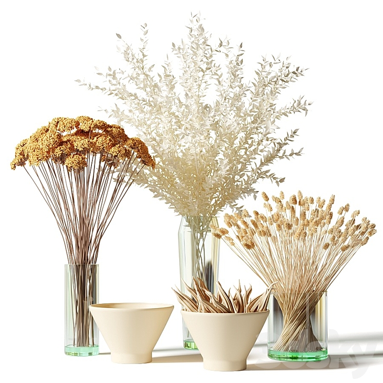 Bouquets of dried flowers in glass vases – set 2 3DS Max - thumbnail 1