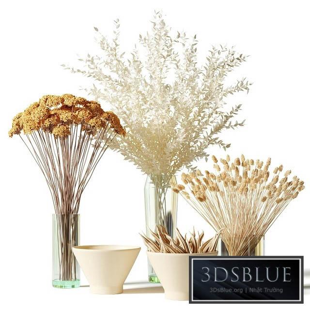 Bouquets of dried flowers in glass vases – set 2 3DS Max - thumbnail 3