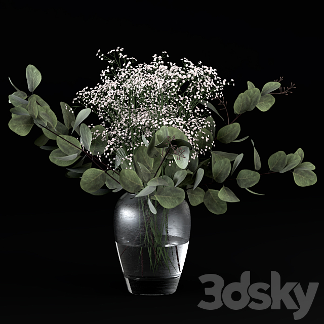 Bouquets of eucalyptus with flowers and grass 3DSMax File - thumbnail 1