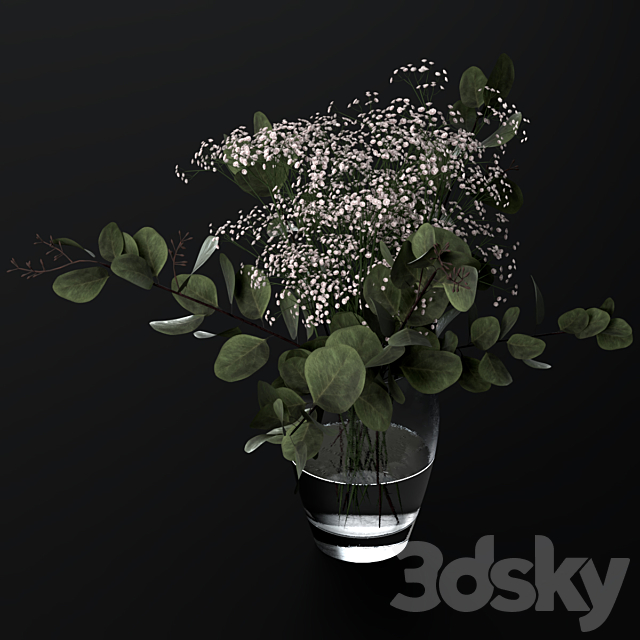 Bouquets of eucalyptus with flowers and grass 3DSMax File - thumbnail 2