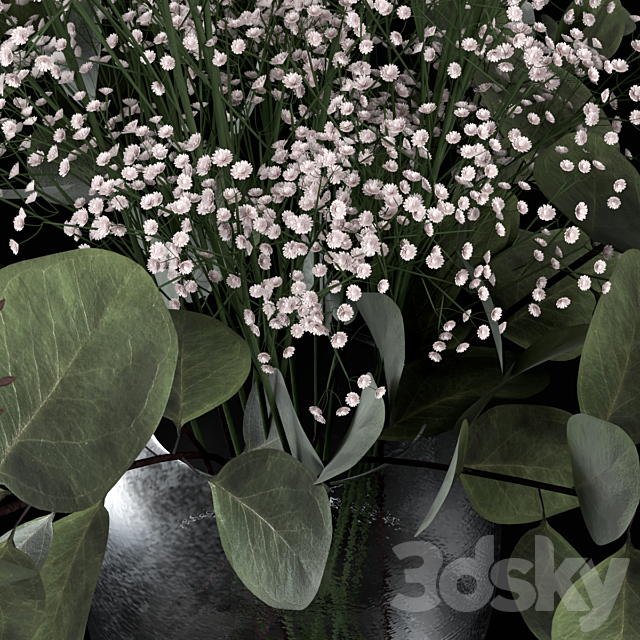 Bouquets of eucalyptus with flowers and grass 3DSMax File - thumbnail 3