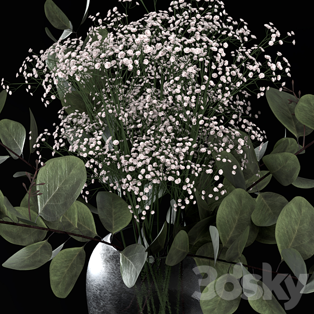 Bouquets of eucalyptus with flowers and grass 3DSMax File - thumbnail 4