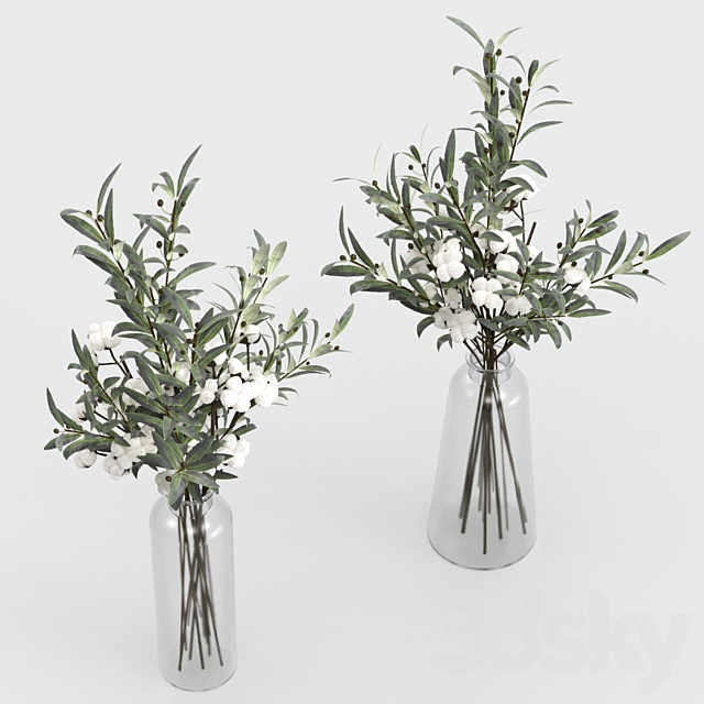 Bouquets of olives and cotton. 3DSMax File - thumbnail 3