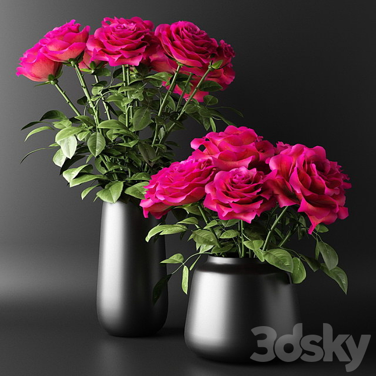 Bouquets of red roses in black vases | Bouquets of red roses in black vases 3DS Max Model - thumbnail 3