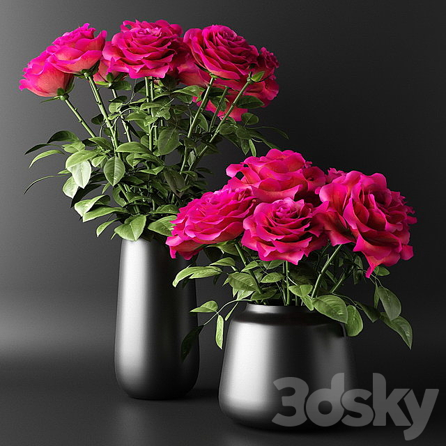 Bouquets of red roses in black vases | Bouquets of red roses in black vases 3DSMax File - thumbnail 1