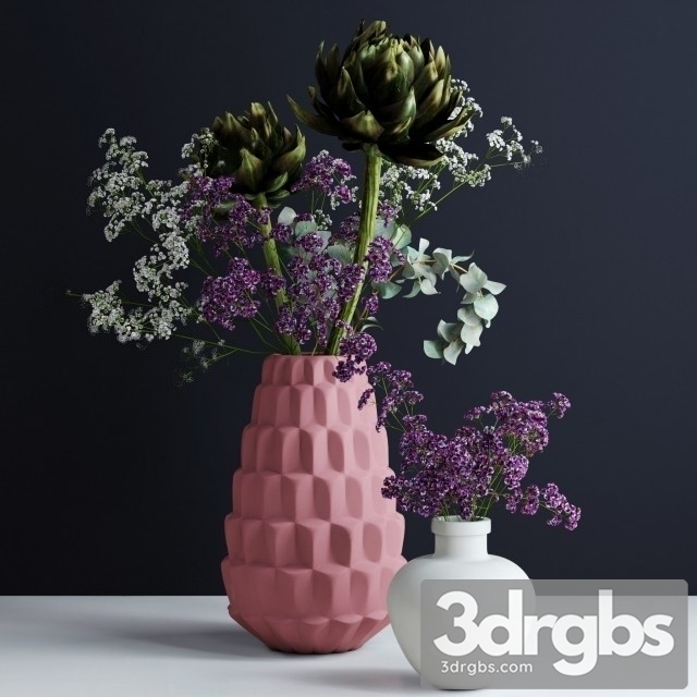 Bouquets Pink White Vases 3dsmax Download - thumbnail 1