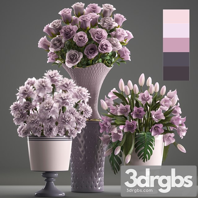 Bouquets set 59. flower bouquet, tulip, rose, vase, carnation, decor - thumbnail 1