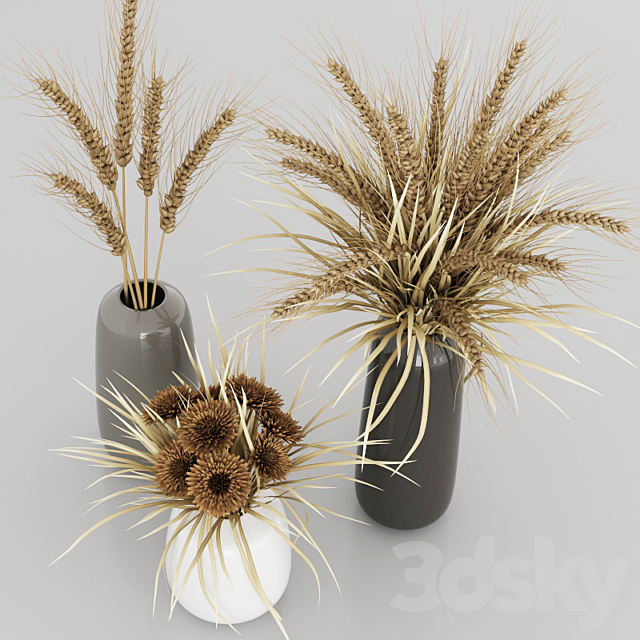 Bouquets with dry plants. spikelets. grass and chrysanthemums 3DSMax File - thumbnail 2