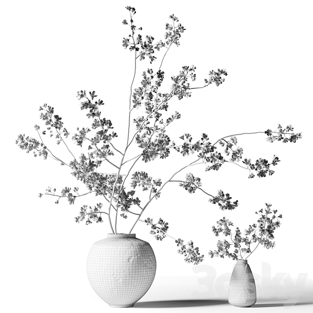 Branch with flowers in a clay vase 3ds Max - thumbnail 2