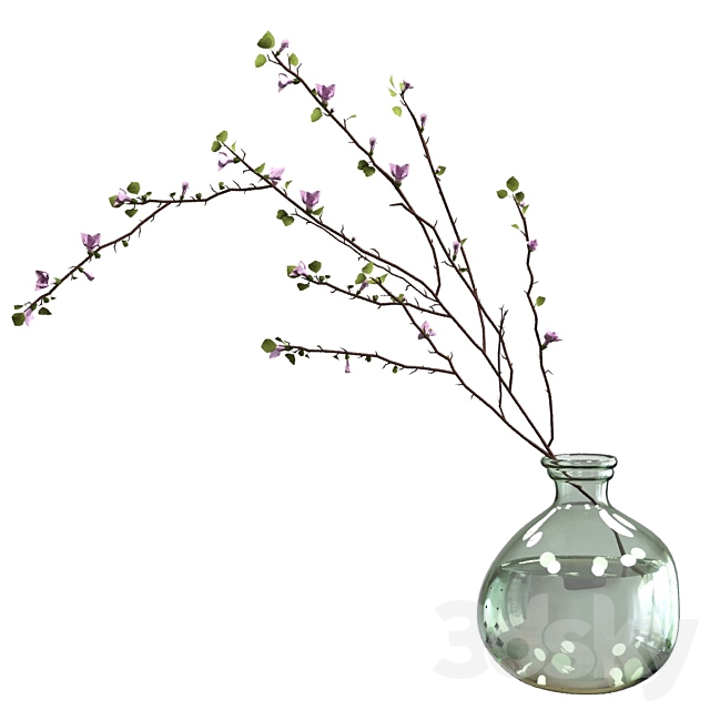 Branch with flowers in an asymmetric bottle 3DSMax File - thumbnail 1