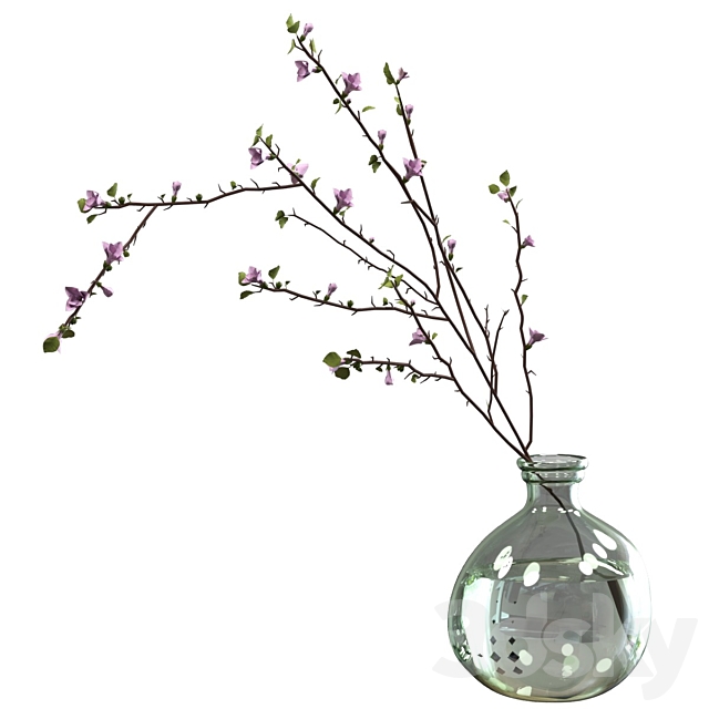 Branch with flowers in an asymmetric bottle 3DSMax File - thumbnail 2