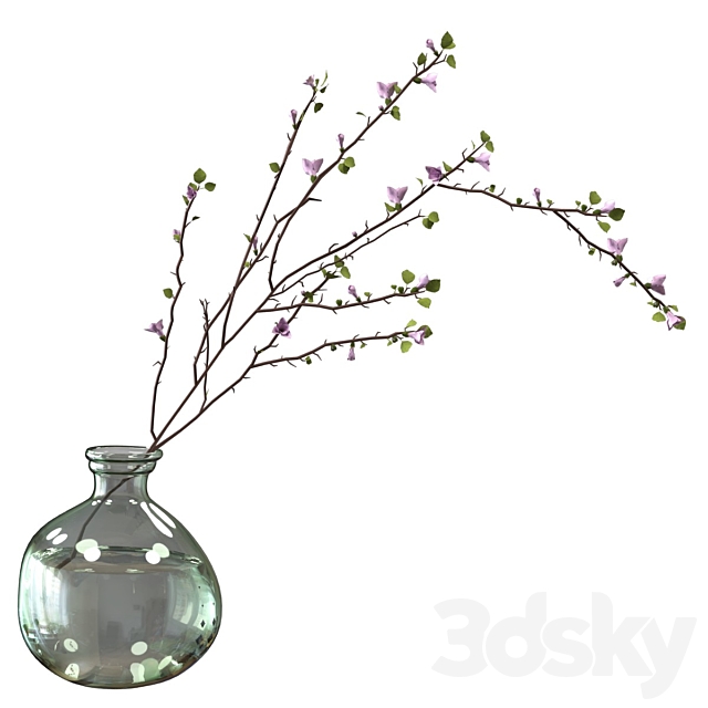 Branch with flowers in an asymmetric bottle 3DSMax File - thumbnail 3