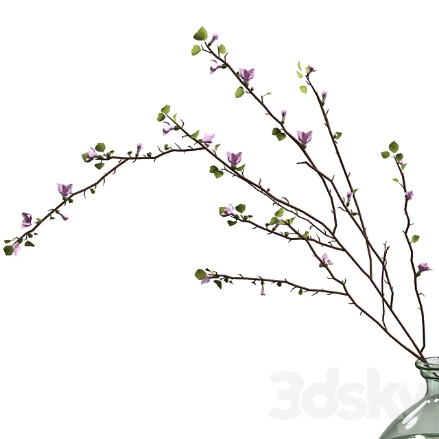 Branch with flowers in an asymmetric bottle 3DSMax File - thumbnail 4