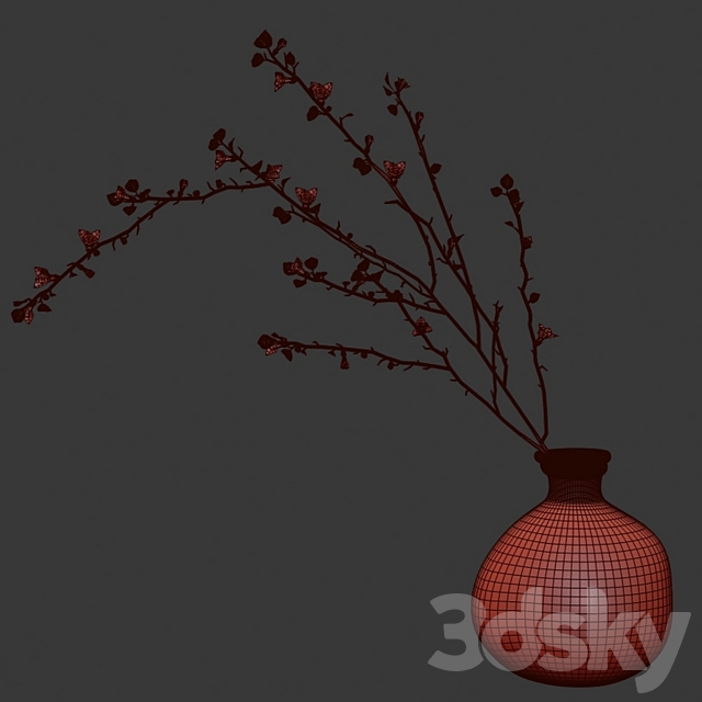 Branch with flowers in an asymmetric bottle 3DSMax File - thumbnail 5