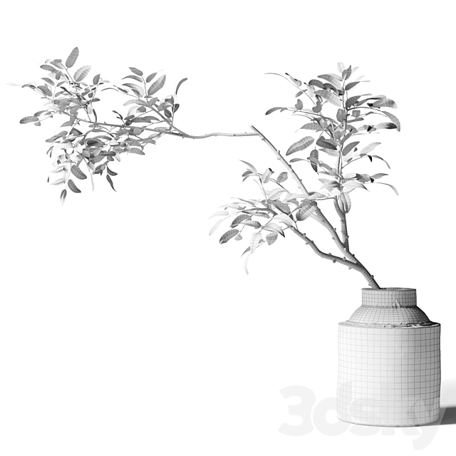 Branch with green leaves in an old metal vase 3ds Max - thumbnail 2