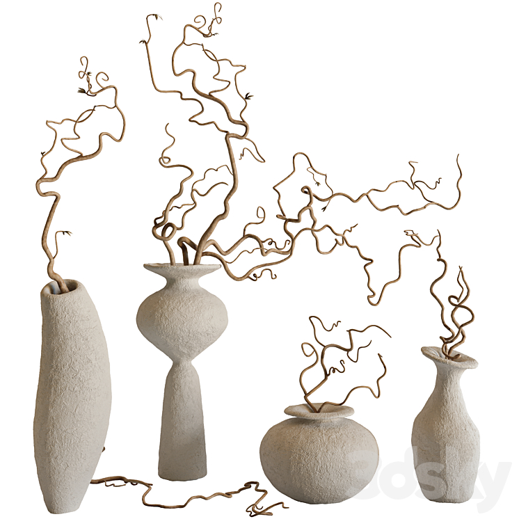 Branches and vases set 3DS Max Model - thumbnail 1