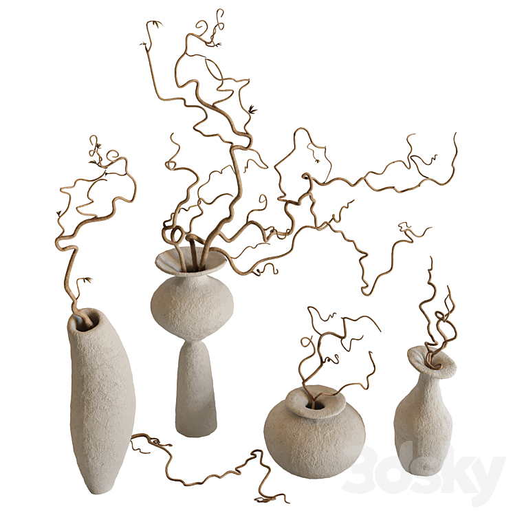 Branches and vases set 3DS Max Model - thumbnail 2