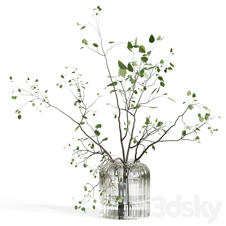 Branches plant with galss vase white – bouquet 22 3DS Max Model - thumbnail 3