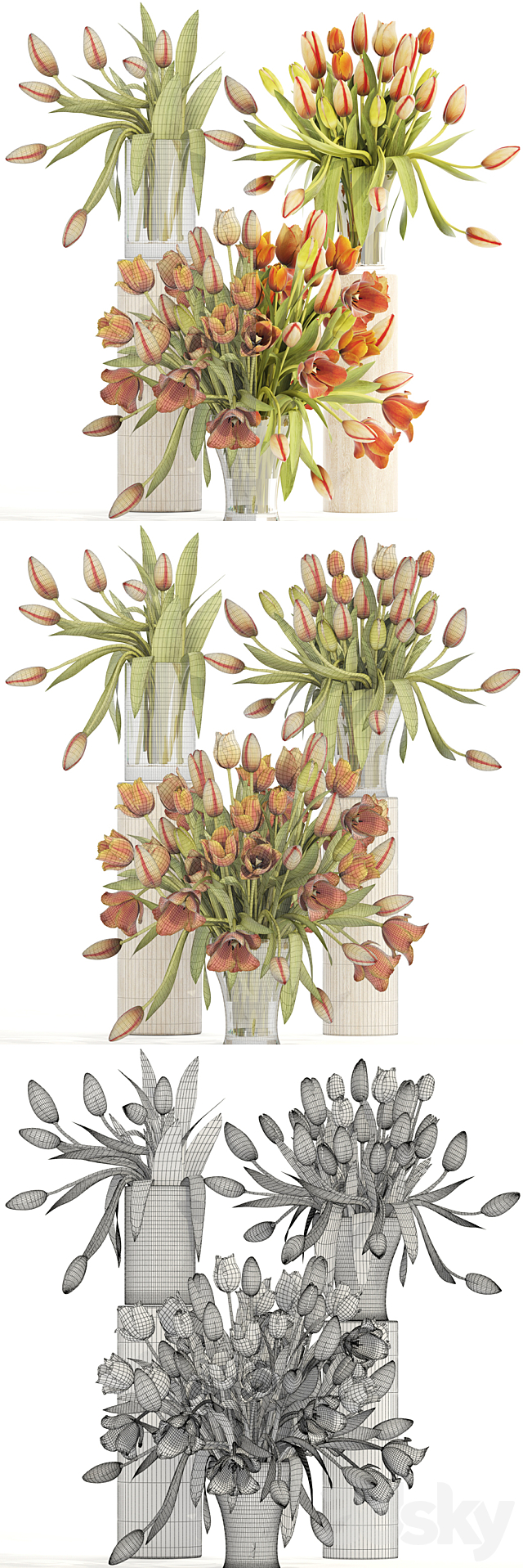 Collection of flowers 4. Tulips vase bouquet flower set decor spring flowers orange 3ds Max - thumbnail 3