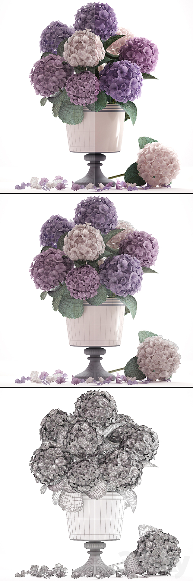 Collection of flowers 55. Hydrangea blue flowers flower vase branch 3DS Max Model - thumbnail 3