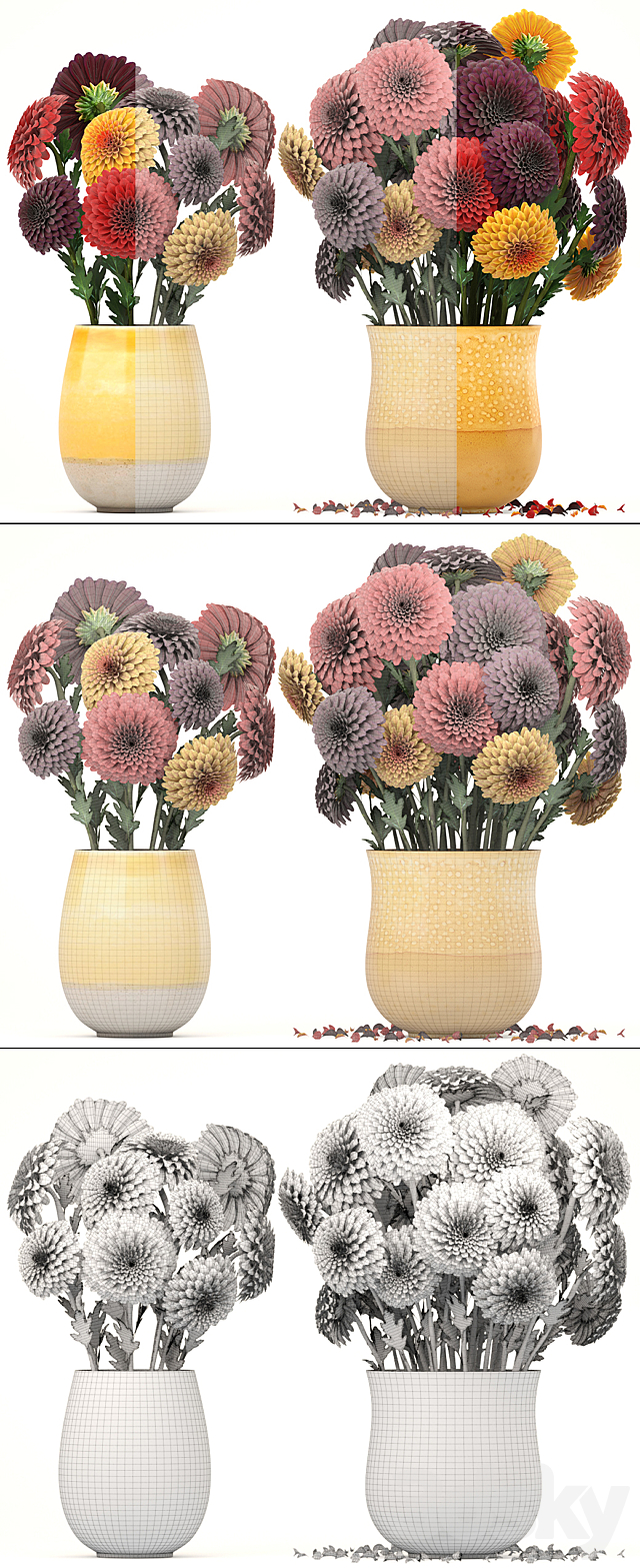 Collection of flowers 8. Dahlias vase decor spring flowers 3ds Max - thumbnail 3