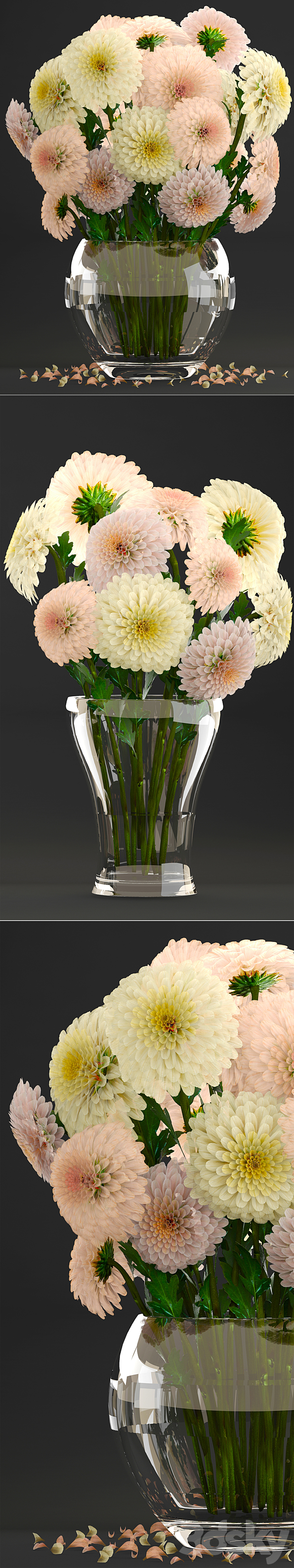 Collection of flowers 9. Dahlias spring flowers vase decor white 3ds Max - thumbnail 2