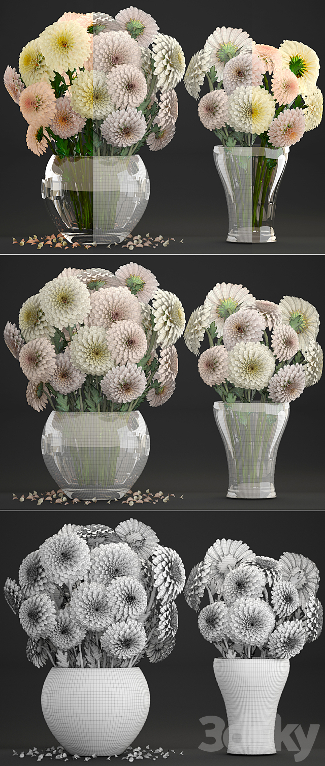 Collection of flowers 9. Dahlias spring flowers vase decor white 3ds Max - thumbnail 3