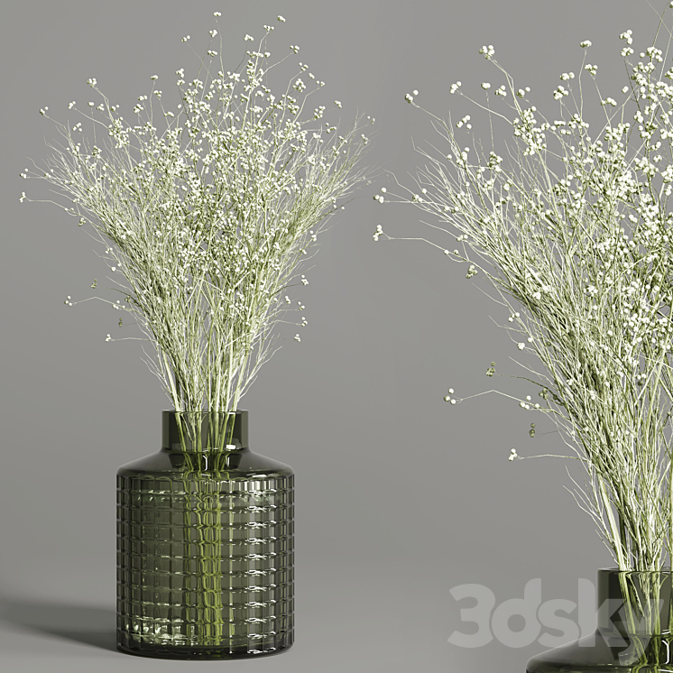 collection Plants Bouquet Indoor glass vase 3DS Max Model - thumbnail 2