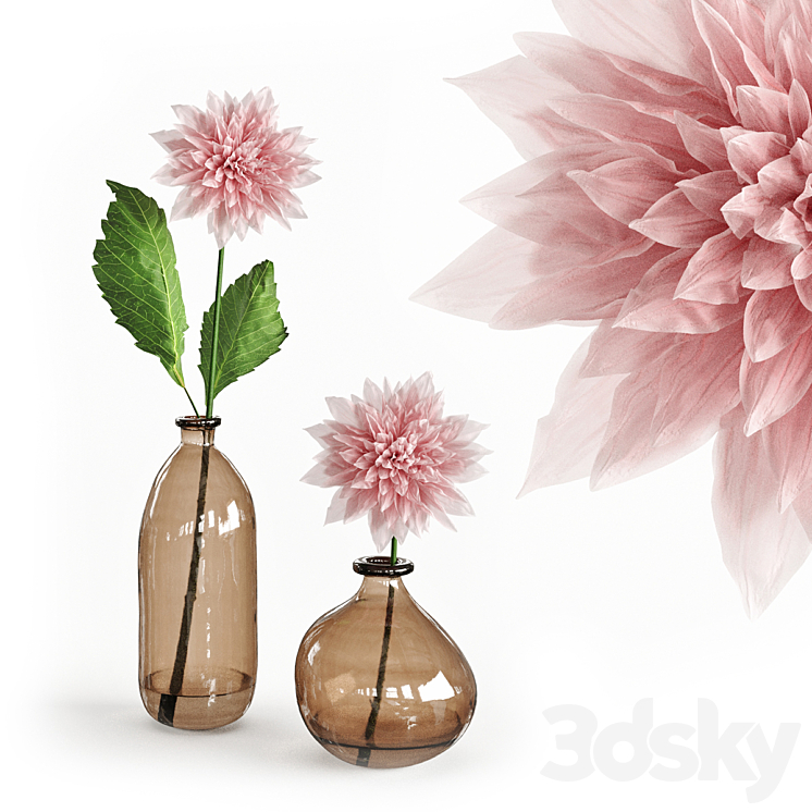Dahlia in a glass vase 3DS Max Model - thumbnail 1