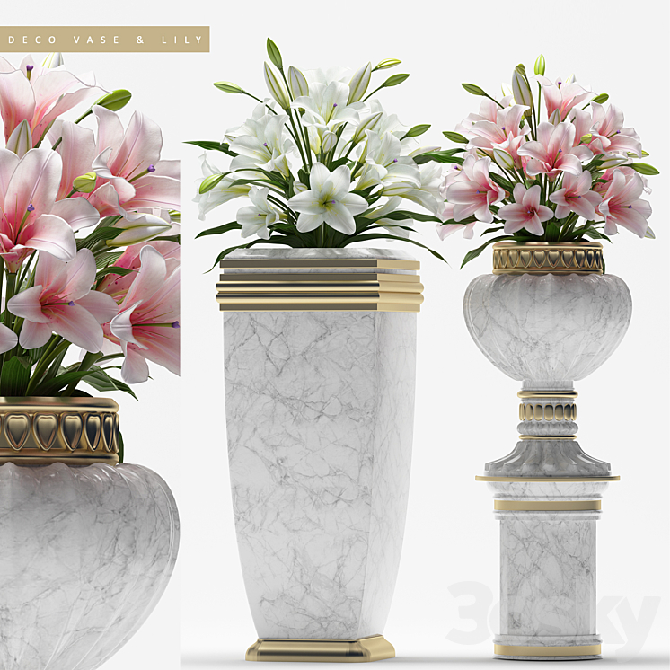 DECO VASE & LILY 3DS Max - thumbnail 1