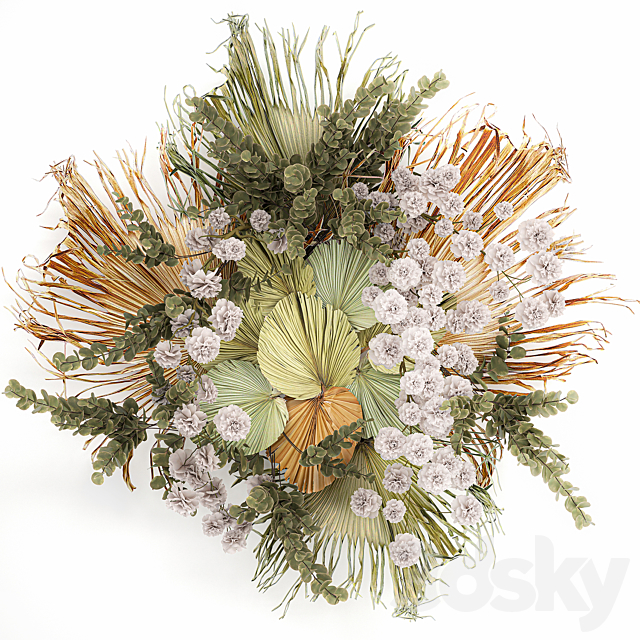 Decoration and installation for the wall of dried palm leaves wedding wreath of dried flowers. 230. 3ds Max - thumbnail 1