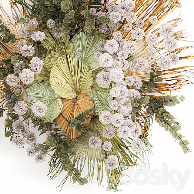 Decoration and installation for the wall of dried palm leaves wedding wreath of dried flowers. 230. 3ds Max - thumbnail 3