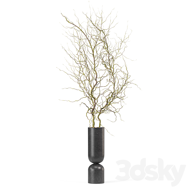 Decorative branches in a floor-standing black metal vase 3ds Max - thumbnail 2