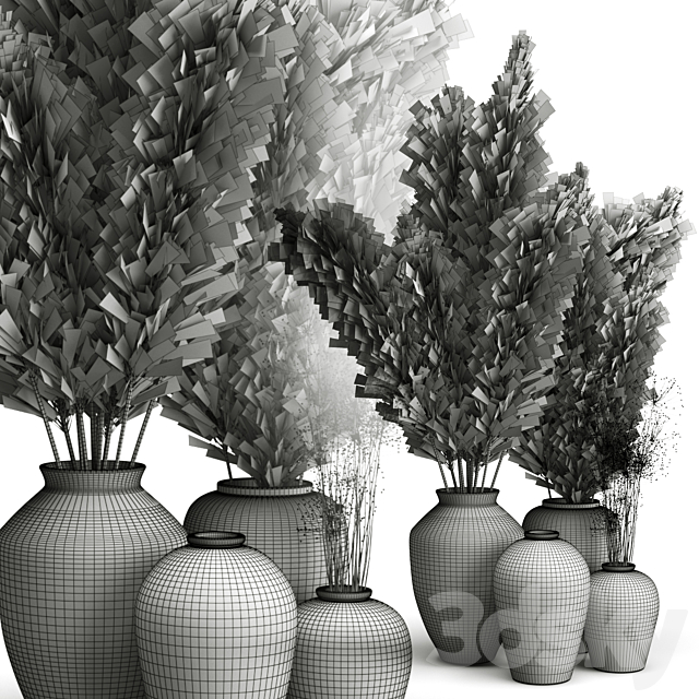 Decorative set of Clay Vases and Pampas Grass 3DS Max Model - thumbnail 4