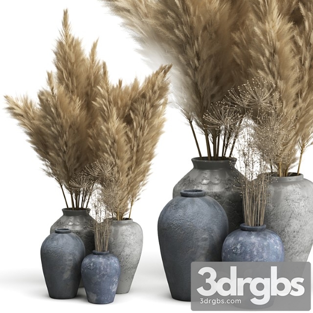 Decorative set of clay vases and pampas grass - thumbnail 1