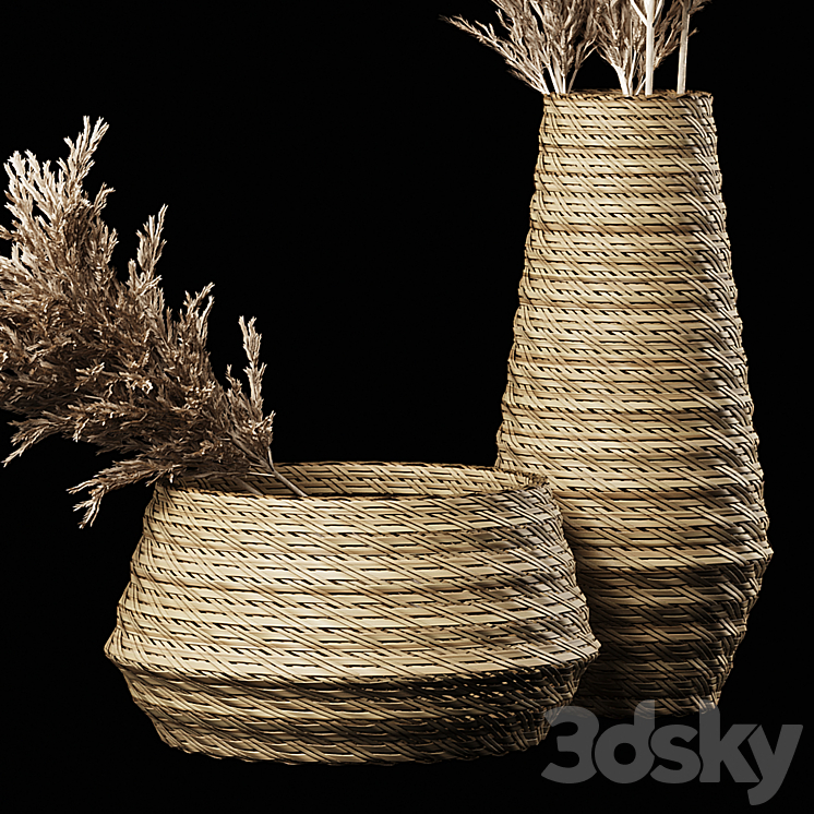 Dried Pampas Bouquet in Rattan Wicker Vases 3DS Max Model - thumbnail 2