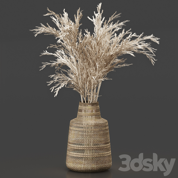 Dried Plant Bouquet in Wicker Vase 3DS Max Model - thumbnail 1