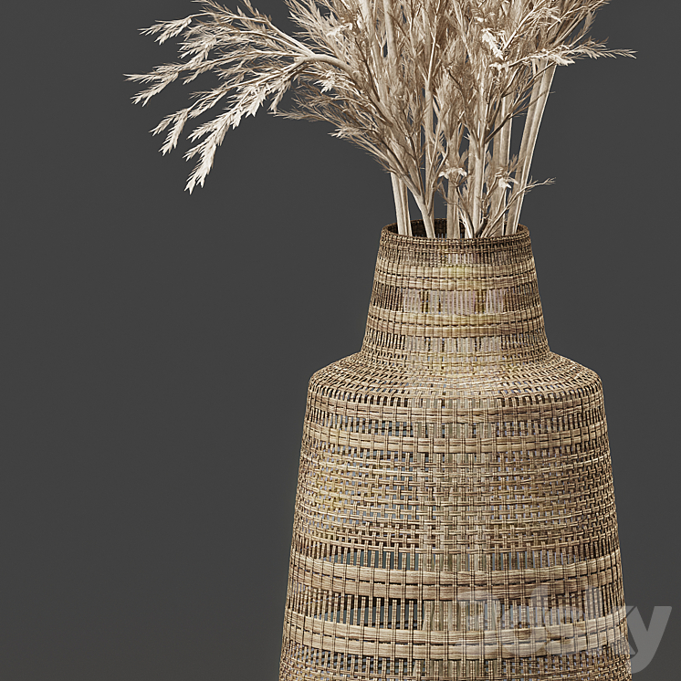 Dried Plant Bouquet in Wicker Vase 3DS Max Model - thumbnail 2