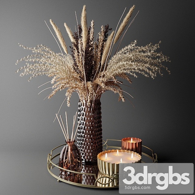 Dry Bouquet in the Decorative Vase Bouquet of Dried Flowers 3dsmax Download - thumbnail 1