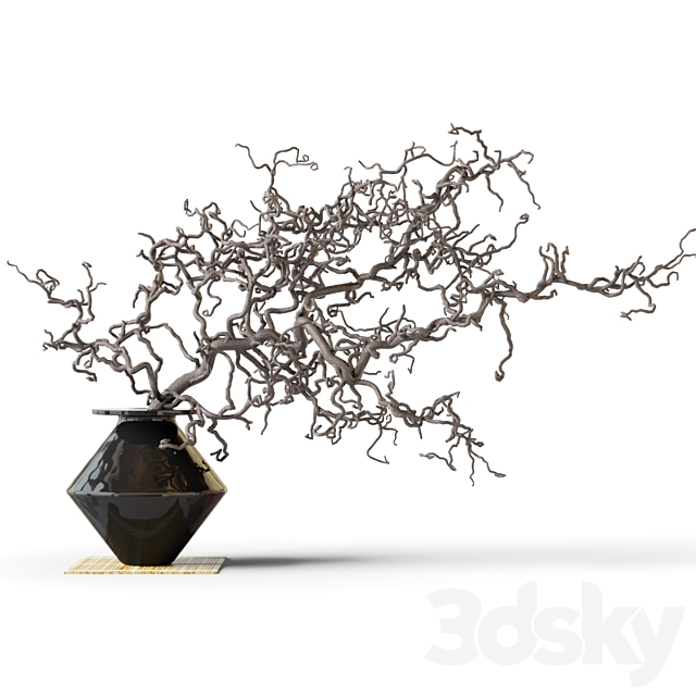 Dry branch in a black vase 3ds Max - thumbnail 1