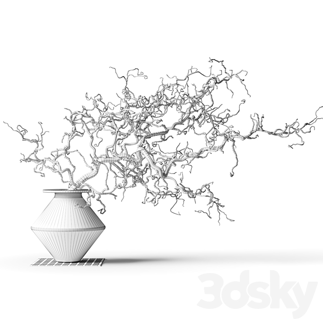 Dry branch in a black vase 3ds Max - thumbnail 2