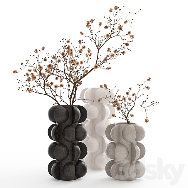 Dry branches in vases with spheres. 3ds Max - thumbnail 1